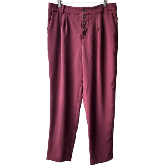 Anthropologie Sasha Button Fly Tapered High Rise Trousers Pants Wine Red Sz 8 - Picture 5 of 15